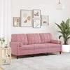 Trivietė sofa su pagalvėlėmis, rožinės spalvos, 180cm, aksomas