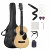 Akustinė gitara pradedantiesiems, natūralios apdailos dreadnought, pilnas komplektas su dėklu, pradedančiųjų akustinė gitara, dreadnought gitara, akustinės gitaros rinkinys