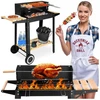 Anglies kepsninė su ratukais, reguliuojamu aukščiu, iešmu, juoda lauko BBQ grilius, šašlykinė, kepimo grotelės