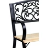 Juodo metalo ir ketaus sodo suoliukas su mediniu sėdynės pagrindu, 120 cm, lauko baldai, parkui, terasai