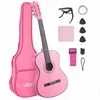 Klasikinės gitaros pradedančiųjų rinkinys, pilno dydžio 960 mm liepos medienos instrumentas su nailoninėmis stygomis, dėklu ir derintuvu, rožinis klasikinis gitaros rinkinys