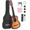 Klasikinės gitaros pradedančiųjų rinkinys, 780 mm medinė gitara su priedais, nailoninėmis stygomis, dėklu, derintuvu, saulės spindulių spalvos apdaila, pradedančiųjų gitaros komplektas