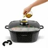 Kvadratinis keraminis puodas 24 cm su aromatizatoriumi ir silikoninėmis rankenų apsaugomis, tinkamas indukcijai 4.9 L, kvadratinis kepimo indas, troškintuvas