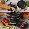 Marmuro efekto indų rinkinis indukcijai, 10 dalių neprisvylantys aliuminio puodai ir keptuvės, marmuriniai indai, akmens dangos puodų komplektas, virtuvės reikmenys