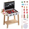 Medinis vaikiškas BBQ grilio žaidimų rinkinys su žaisliniais maisto priedais, edukacinis žaislas vaikams, apsimestinis žaidimų grilis, medinis grilio rinkinys mažyliams