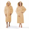 Medvilninis kilpinis chalatas su gobtuvu, unisex viešbučio stiliaus, 450 g/m² tankis, chalatas iki kelių su kišenėmis ir diržu, smėlio spalvos sugeriantis medvilninis chalatas, minkštas namų drabužis