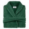 Medvilninis kilpinis chalatas, unisex viešbučio stiliaus chalatas, 450 g/m² tankis, ilgis iki kelių su kišenėmis, butelio žalumo spalva, minkštas vonios chalatas