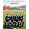 Nešiojamas sulankstomas suoliukas sėdėjimui aikštelės pakraštyje, 4 vietų juodas sportinis suoliukas su šoninėmis kišenėmis ir atlošu, sulankstomas lauko renginių suoliukas, kempingo sėdėjimo suoliukas