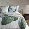 Eurofirany Satino patalynės komplektas 220x200 cm su gėlių raštu, baltos ir žalios gėlės, medvilninio satino užvalkalai, miegamojo tekstilė