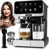 Slėginis kavos aparatas 20 bar 1350W automatinis su LED ir thermoblock, nerūdijančio plieno namų espresso aparatas, daugybė gėrimų programų, automatinis kavos virimo aparatas namų baristai