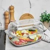 Stačiakampis borosilikatinio stiklo kepimo indas su dangčiu, 7 litrų talpa, atsparus karščiui iki 270°C, tinkamas orkaitei ir šaldikliui, troškintuvas