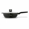 Starke Pro Indukcinė wok keptuvė su dangčiu 30 cm, neprisvylanti aliuminio keptuvė, 30 cm wok keptuvė indukcijai, gili keptuvė su stikliniu dangčiu
