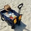 Sulankstomas paplūdimio ir sodo vežimėlis su teleskopine rankena, 100 litrų talpa, tamsiai mėlynas, transportavimo vežimėlis prekėms iki 100 kg