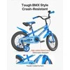Vaikiškas dviratis 35,56 cm, BMX stiliaus, dviratininkams nuo 90 iki 115 cm, su pagalbiniais ratukais, patvarus daug anglies turinčio plieno rėmas, mėlynas vaikiškas dviratis