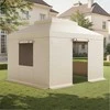 Žieminis pavėsinės uždangalas dviaukštėms 3.05 m × 3.65 m kieto stogo pavėsinėms, vandeniui atspari PE pastogė su šoninėmis sienelėmis ir tinkliniais langais, smėlio spalvos oro sąlygoms atsparus pavėsinės uždangalas, visų sezonų lauko saugojimo uždangalas