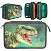 Dino World – Trigubas pieštukų dėklas – žalias su 3D efektu – (0412475)