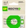 GP Battery GP - ReCyko įkraunamos baterijos, AA dydžio, 2600 mAh, 4 vnt. pakuotė