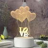 Realprices Meilės širdelių 3D iliuzijos naktinė lemputė vaikų miegamajam dovanų USB