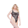 Allure Kitten Plus Size High-Cut Lace Bodysuit with Open Design - Juodas