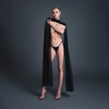 Allure Private Dancer Juodas Vinyl Mesh Bolero Cape Set with Trim, One Size