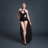 Allure Take Me Vinyl-Effect Mesh Bodysuit with Playful Skirt M Juodas