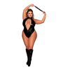Dreamgirl Plus Size Faux Halter Teddy &amp; Flogger Set, Juodas, Adjustable Fit