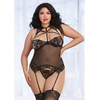 Dreamgirl Lace Mesh Bustier Set Queen Size Adjustable Straps Juodas