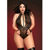 Dreamgirl Fantasy Lingerie Curve Mesh Teddy Juodas XL Faux Leather Accents
