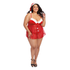 Dreamgirl Plus Size Santa Velvet Babydoll Set with Hat 1X Raudona