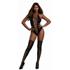 Dreamgirl Diamond Mesh Bodysuit and Stockings Set, One Size, Juodas