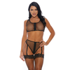 Forplay Leg Avenue Caught Up Set XL - Zip-Front Bra &amp; High-Waisted Panty, Garters