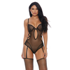 Forplay Enticing Vixen XL Bodysuit with Decorative Garter Straps - Juodas