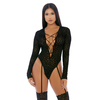 Forplay Feline Bodysuit with Cheetah Mesh and Long Sleeves XL by Lustful