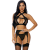 Forplay Dreamgirl Golden Hour Mesh Lingerie Set XL - 3-Piece with Satin Details