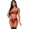 Forplay Fantasy Lingerie Just a Peek 3-Piece Lace Set with Garter M Juodas