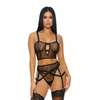 Forplay Made to See Mesh Lingerie Set L - Sheer Vine Texture &amp; Garter Belt