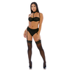Forplay Fantasy Lingerie On the Prowl Choker Set L Juodas - Mesh &amp; Garter Detail