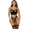 Forplay Peek Inside 3-Piece Lace Lingerie Set with Garter Belt - Size M