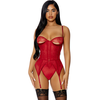 Forplay Peek Show Lingerie Set S - Lace Bodysuit &amp; Garter Belt, Juodas