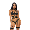 Forplay Allure Seductive Cage Strappy Lingerie Set XL - Grommet Detail &amp; Garters