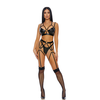 Forplay That's My Spot Cheetah Print Lingerie Set XL Juodas - 3-Piece Faux Leather Ensemble