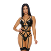 Forplay X Marks The Spot XL Teddy Juodas - Cheetah Print Faux Leather Lingerie