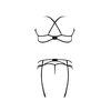 Magic Silk Exposed Strappy Bra, Garter &amp; Mesh G-String Set S/M Juodas