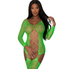 Magic Silk Seamless Fishnet Bodystocking with Gartered Thigh Highs Lime One Size