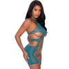 Magic Silk Seamless Halter Mini Dress One Size Teal Cutout Design