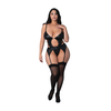 Male Power Magic Silk Kira Open Front Basque with Garters &amp; Thong Juodas 2X