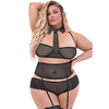 Magic Silk Office Romper 2X Juodas - Elegant Lingerie Set with Collar