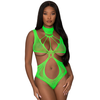 Magic Silk Seamless Teddy One Size Lime - High Neck, Fishnet Accents