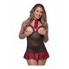 Magic Silk Varsity Vixen S/M Raudona Halter Mini Dress with Necktie