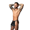 Male Power Jock Skirt L/XL Juodas - Faux Leather, Pleated, Studded Design